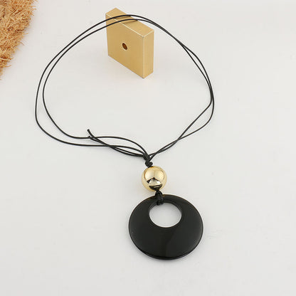 【🎁 B2G1｜先行スタート！】【グッズ】小众スタイル 黒曜石サークルチャーム ロングペンダントネックレス
