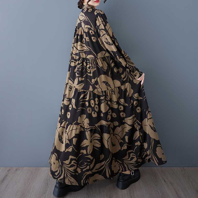 【ワンピース】春 秋 冬 プリント 花柄 フレアタイプ 長袖 ワンピース 【SHシリーズ】