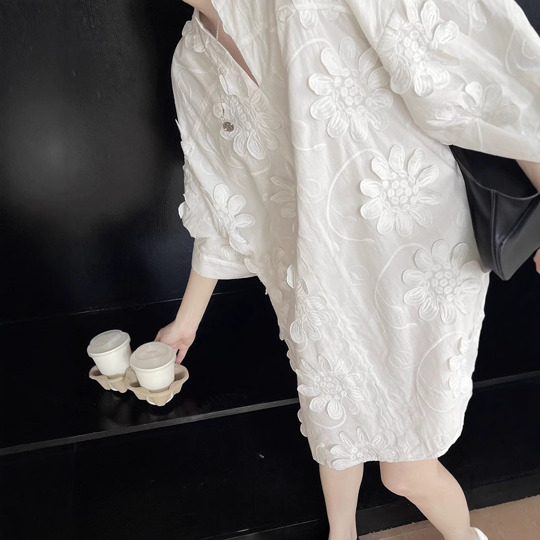 【ワンピース】夏 春 秋 コットン100% エレガント 着痩せ効果 ルーズ 半袖 ワンピース 【SNシリーズ】