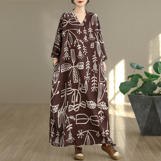 期間限定🍂60%OFF【ワンピース】大きいサイズ花柄ワンピース レディース 初秋新作 Vネック ロング丈 リゾート風 レトロ【SHシリーズ】