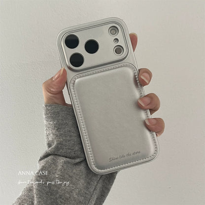 【グッズ】ins風 高級感 ミニマル シルバー 大窓 レザー iPhone17 Pro Max対応 iPhone17 / 16 Pro Max / 15 Pro / 14対応 新作 耐衝撃 男女兼用 ケース