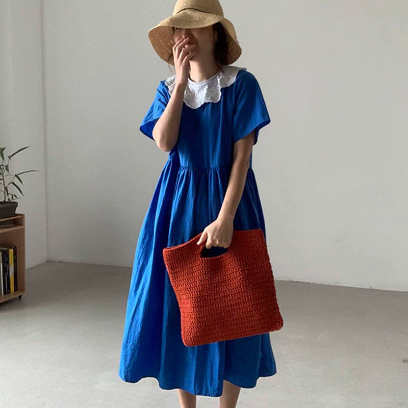 期間限定⭐️60%OFF【ワンピース】ピーターパンカラー 配色切替 ハイウエスト フレアシルエット 半袖 ワンピース 【JZシリーズ】