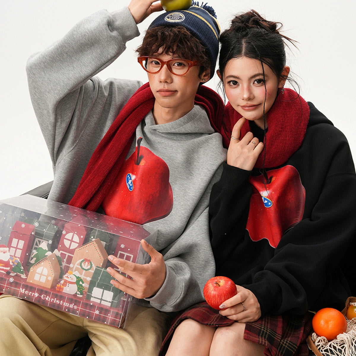 【60%OFF⭐️先行スタート！】【トップス】アップルプリント 男女兼用 ゆったり カジュアル パーカー【FCシリーズ】