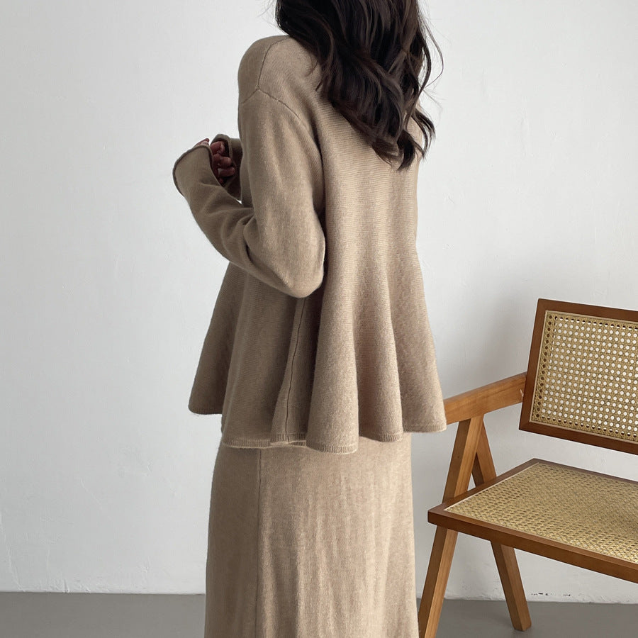 【セットアップ】春 秋 冬 ニットカーディガン + フロア丈 ロングスカート 2点上下セット 【SNシリーズ】