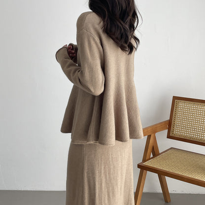 【セットアップ】春 秋 冬 ニットカーディガン + フロア丈 ロングスカート 2点上下セット 【SNシリーズ】