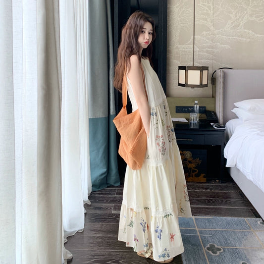 【ワンピース】夏 フレンチ気質 小花柄切替ノースリーブワンピース リゾート感たっぷり【SHシリーズ】