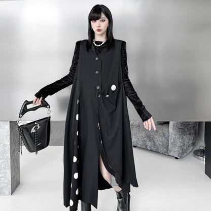 【トップス】不規則デザイン ドット柄 ロングベスト レディース 春秋 新作 ファッション【AHシリーズ】