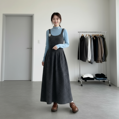 【セットアップ】初秋〜冬向け キュート セーター + ノースリーブワンピース 2点上下セット 【JZシリーズ】