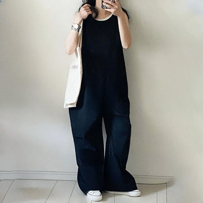 【ボトムス】ワイドパンツオールインワン レディース ノースリーブ 無地 ゆったり リラックス 夏コーデ