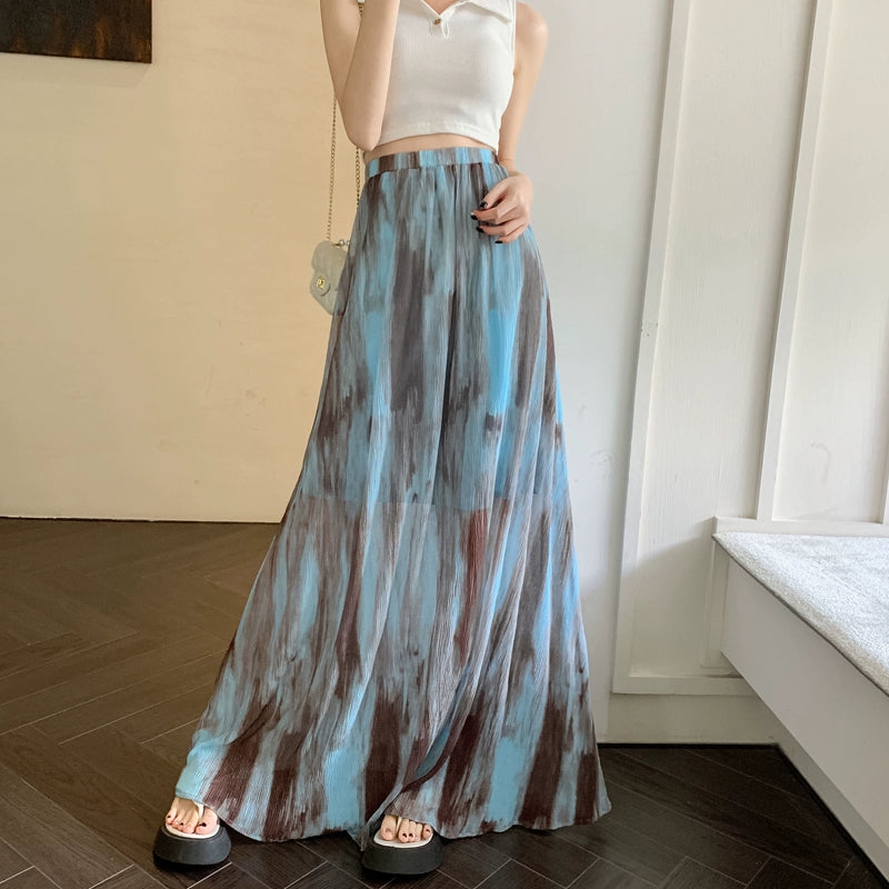 【ボトムス】美シルエット映え ハイウエスト花柄ロングスカート Aライン＆体型カバー【SHシリーズ】