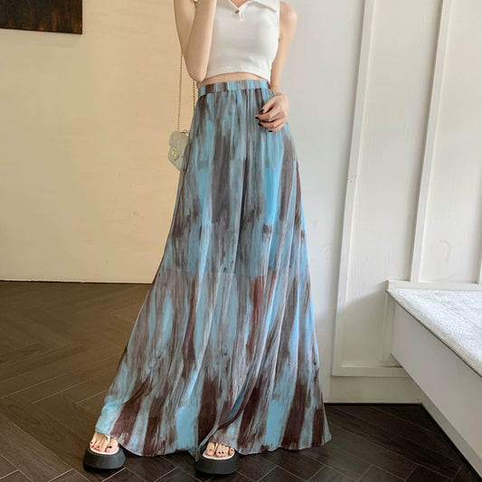 【ボトムス】美シルエット映え ハイウエスト花柄ロングスカート Aライン＆体型カバー【SHシリーズ】