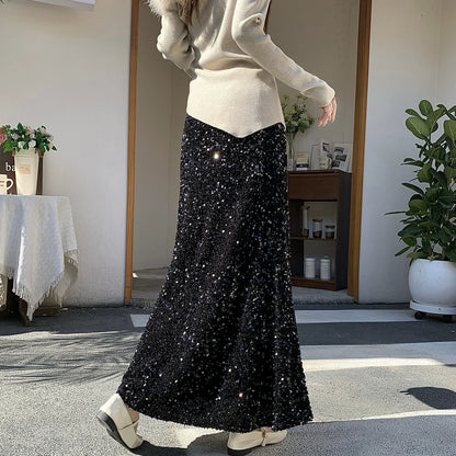 【ボトムス】ドレープ感ラメスカート レディース 秋冬 ハイウエスト Aライン ヒップカバー きれいめ ミディ丈【JZシリーズ】