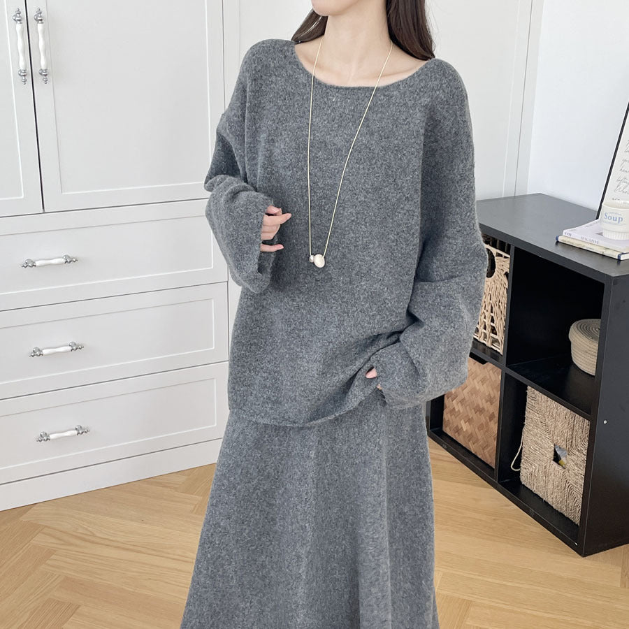【セットアップ】春 秋 冬 ミディアム丈 セーター + ロングスカート 2点上下セット 【SNシリーズ】
