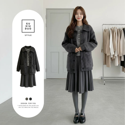 【セットアップ】春 秋 冬 インナー用 ニット + アウター + スカート 3点セット 【JZシリーズ】