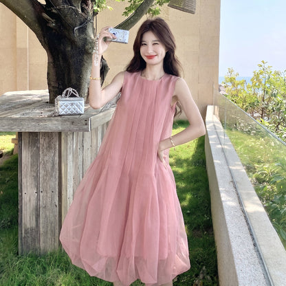 【ワンピース】大人可愛い ワンピース レディース 夏 ノースリーブ チュール 花びらシルエット ミディ丈 フェミニン【JZシリーズ】