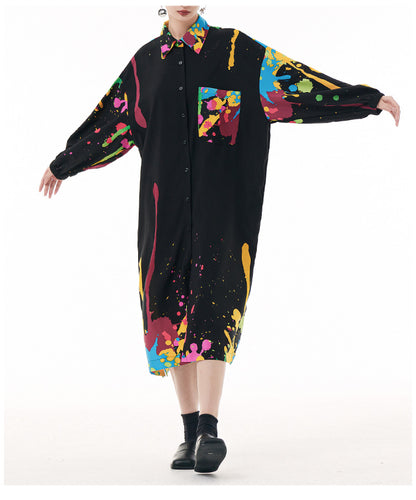 【ワンピース】春 秋 夏 レトロ プリント ルーズ 長袖 ワンピース 【SHシリーズ】