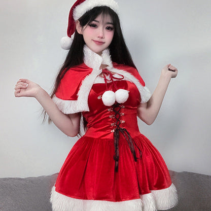 【クリスマス】セクシー コスチューム レディース 秋冬 保温 ワンピース うさぎ 女郎風 ハルタネック ケープ付き