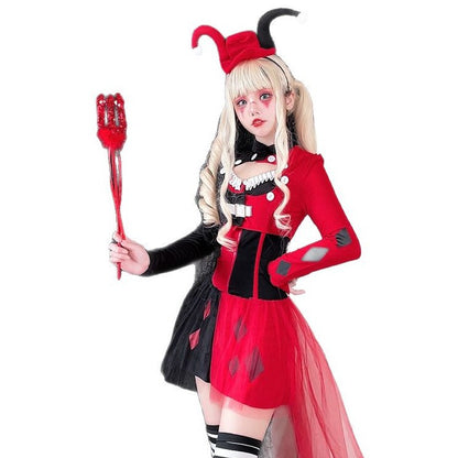 【ハロウィン】レディース サーカス ピエロ コスプレ パンク ハリークイン風 ホラー ステージ 衣装