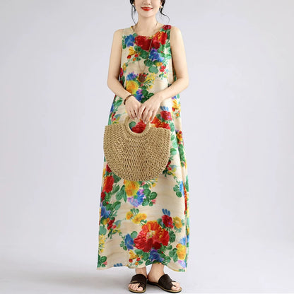 【ワンピース】ボヘミアン ロングワンピース レディース 大きいサイズ ノースリーブ 花柄 ゆったり リゾート風 夏ワンピース【SHシリーズ】