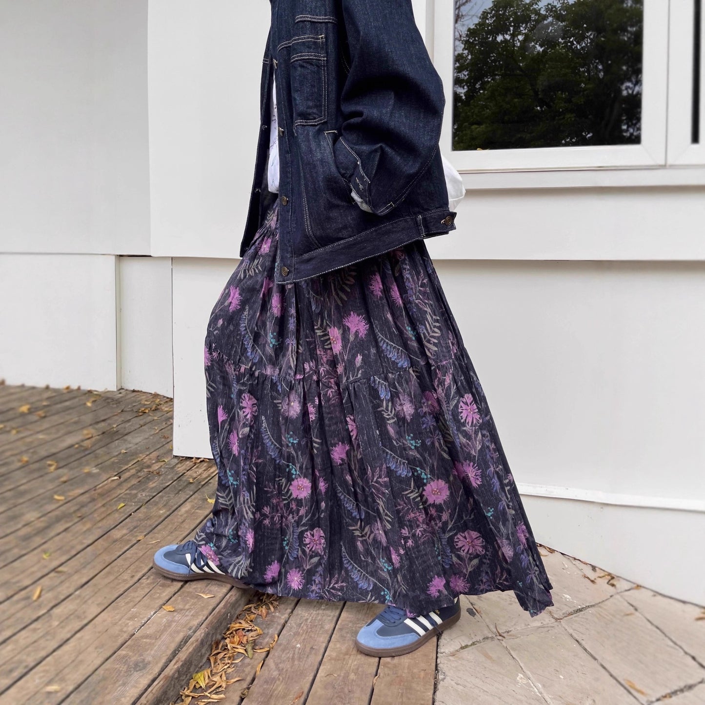 【ボトムス】韓国 トレンド ハイウエスト Aラインスカート 花柄 ミディ丈 レディース カジュアル おしゃれ映え【SHシリーズ】