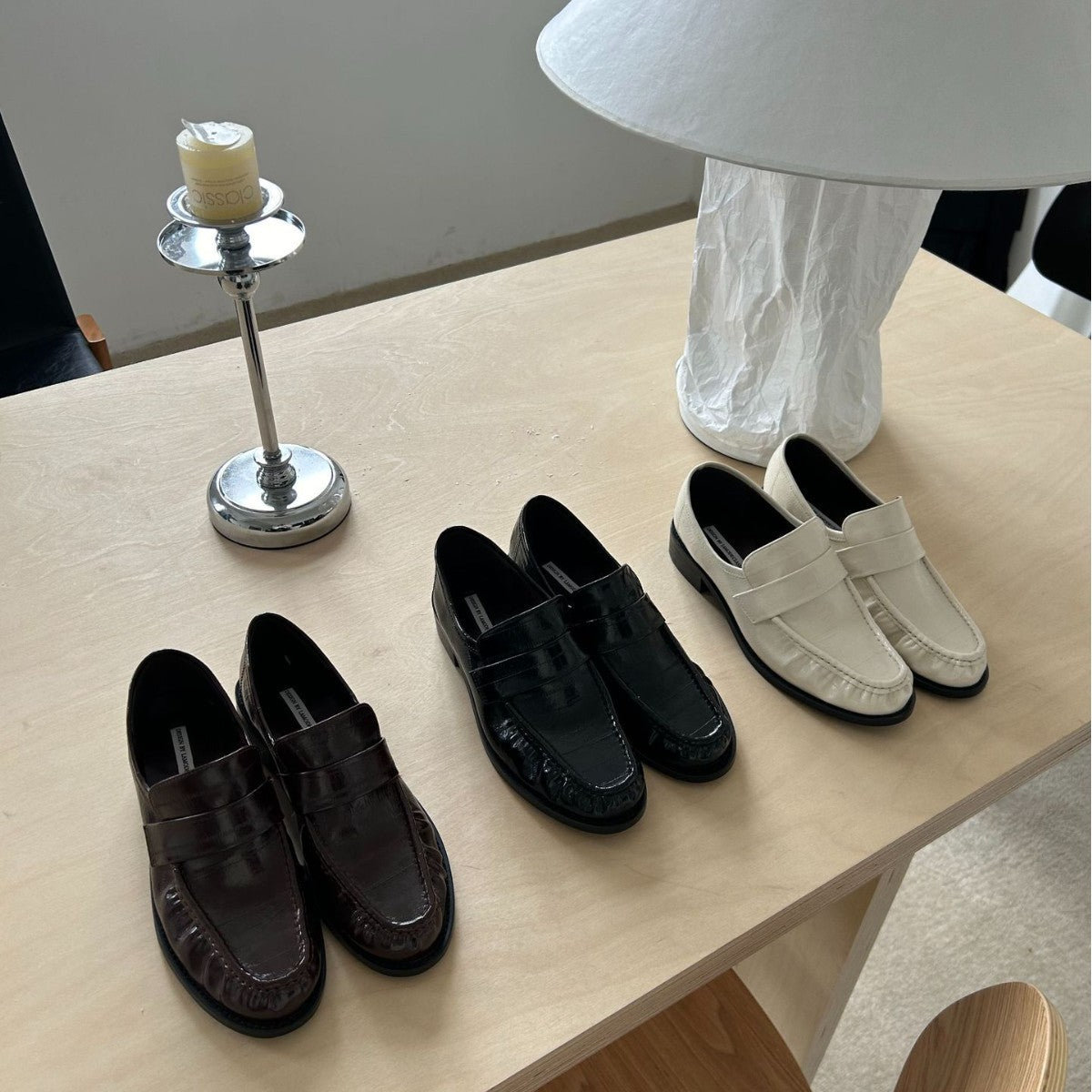 【シューズ】ヴィンテージ 太ヒール プリーツ ワンストラップ ローファー パンプス