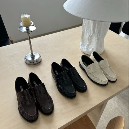 【シューズ】ヴィンテージ 太ヒール プリーツ ワンストラップ ローファー パンプス