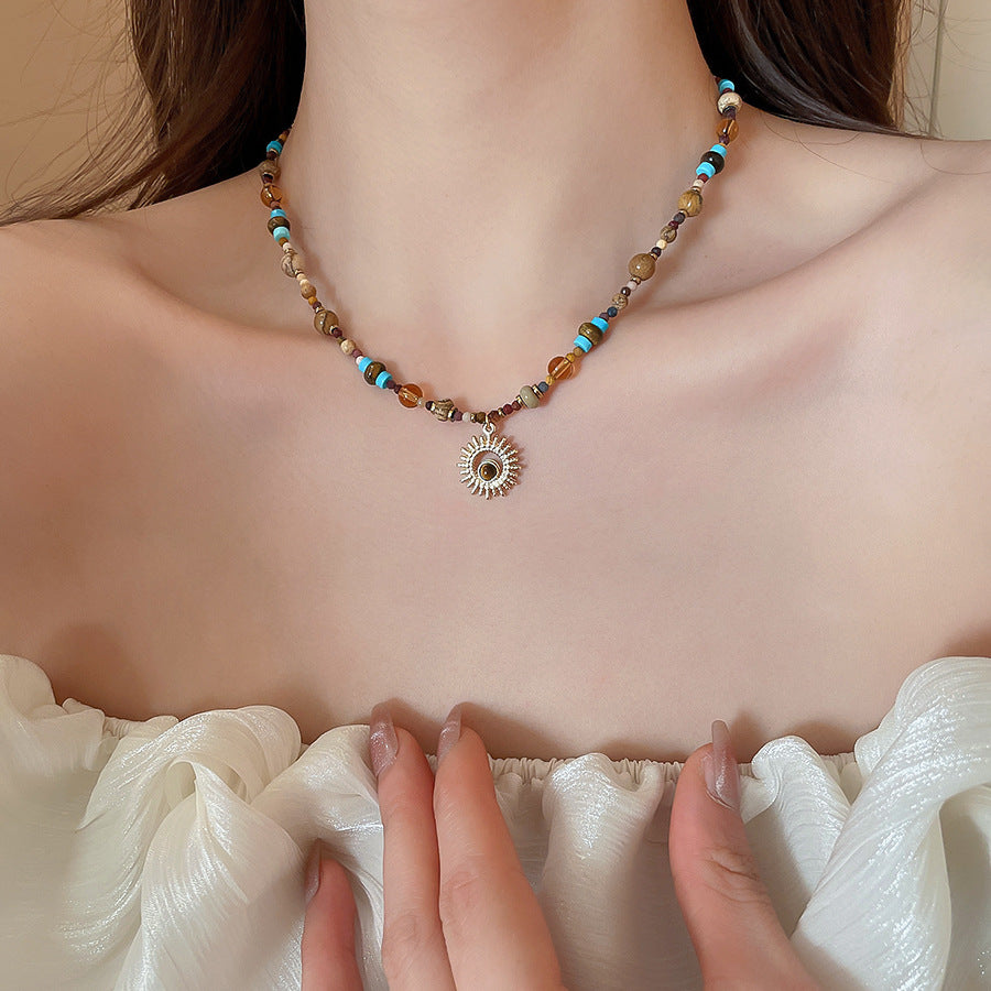 [商品] 鈦鋼珠太陽花項鍊 全新中式復古風 奢華choker項鍊