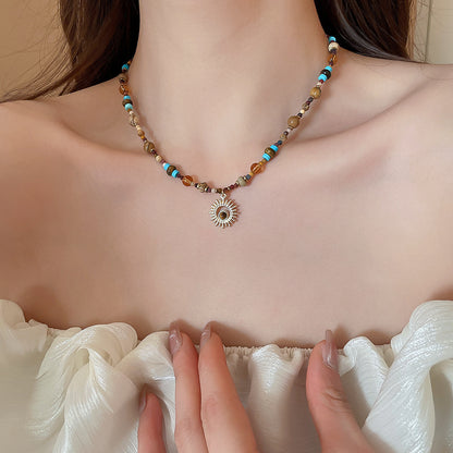 [商品] 鈦鋼珠太陽花項鍊 全新中式復古風 奢華choker項鍊