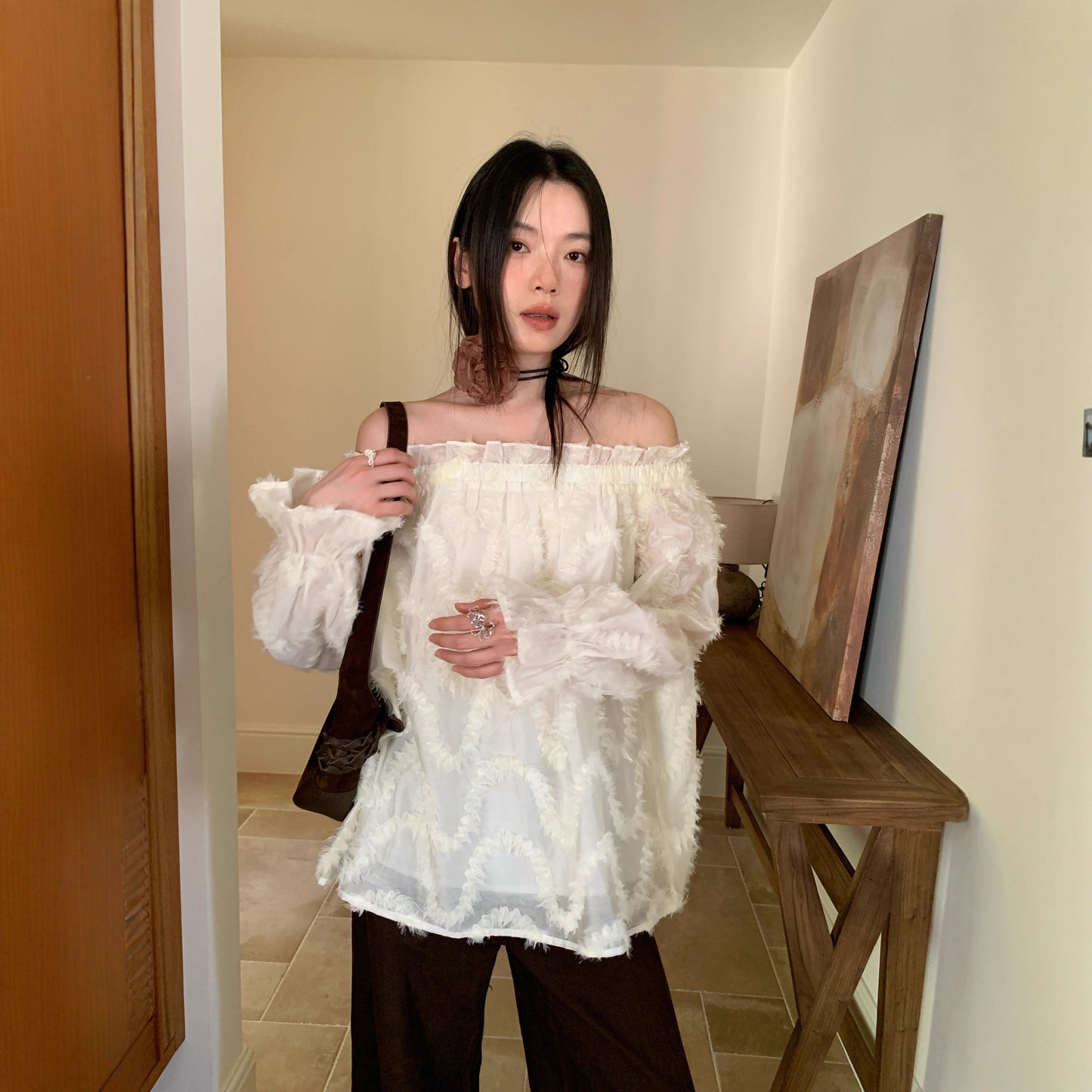 【トップス】春 秋 冬 起毛加工 オフショルダー 若々しい印象 シャツ 【JZシリーズ】