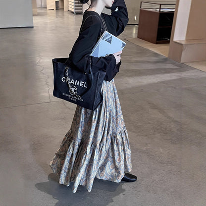 【ボトムス】秋新作 フレンチスタイル ペイズリー柄 切替え フレアスカート リゾート風 レディース コーディネート自在【SHシリーズ】