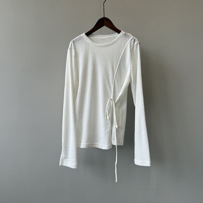 【トップス】韓国風リボンウエストマーク長袖ニット レディース 秋新作 個性的 ゆったり Ｔシャツ【JZシリーズ】