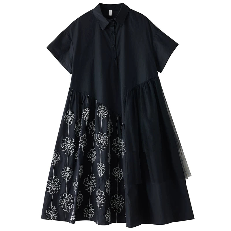 【ワンピース】春夏新作 レトロ ブラック 刺繍チュール切替 半袖ワンピース ルーズシルエット 着痩せ ロングワンピース
【SHシリーズ】