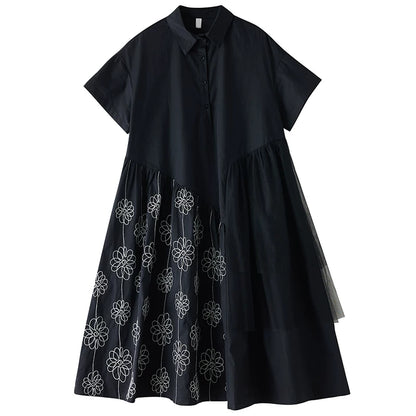 【ワンピース】春夏新作 レトロ ブラック 刺繍チュール切替 半袖ワンピース ルーズシルエット 着痩せ ロングワンピース
【SHシリーズ】