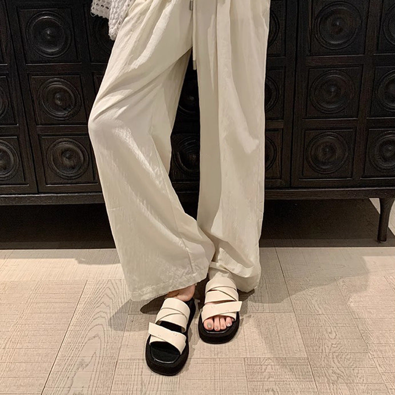 【シューズ】夏の新作クールサンダル 四角いトゥ 厚底ビーチリゾート休暇サンダル