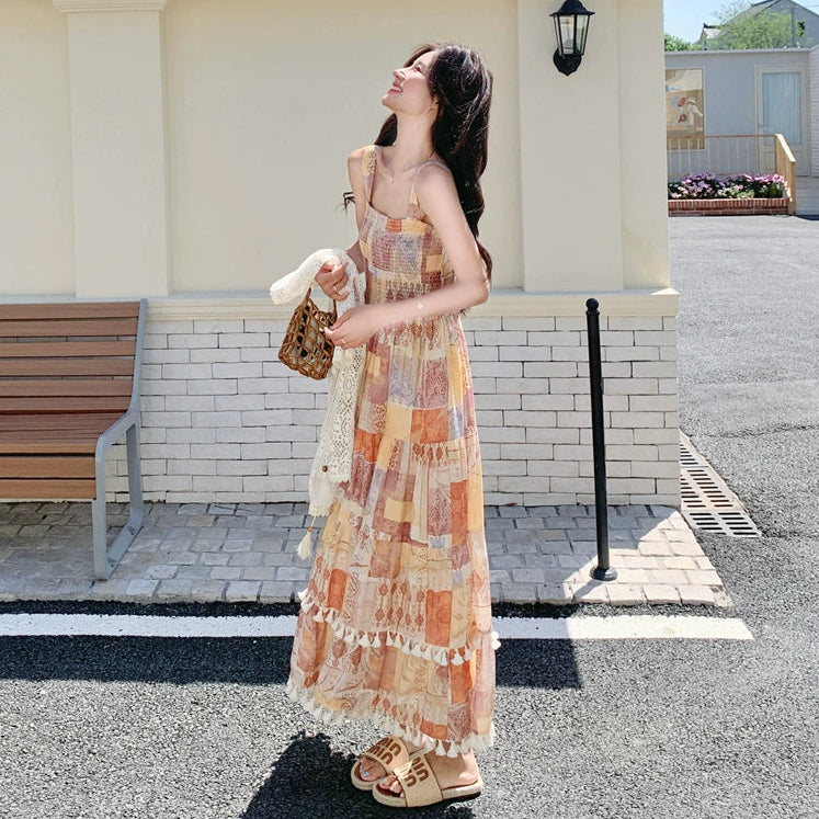 2点セット！【セットアップ】ヴィンテージエレガンス リゾート風 カーディガン＋ノースリーブワンピース セット【SHシリーズ】