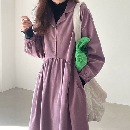 【24AW】【ワンピース】韓国風 chic レトロ 切り替えし シャーリング 長袖ワンピース