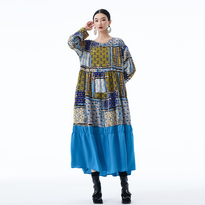 【ワンピース】春 秋 冬 プリント レトロ 花柄 プリント 長袖 ワンピース 【SHシリーズ】