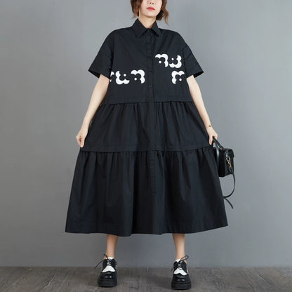 【ワンピース】大きいサイズ レディース 夏 ブラックワンピース シャツワンピース 半袖 ウエスト切替 ゆったり 美シルエット【JZシリーズ】