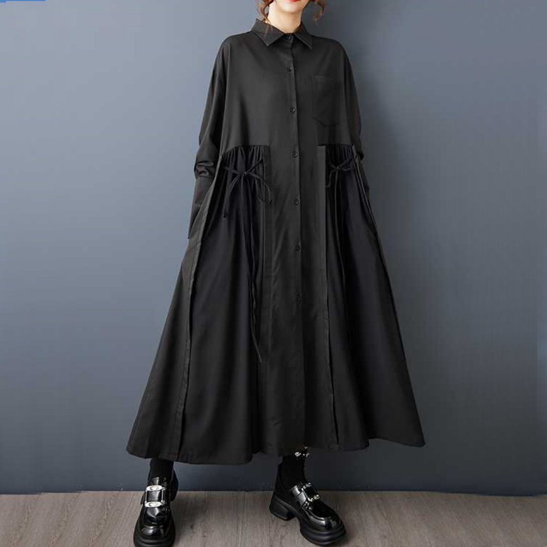 【ワンピース】春 秋 冬 アシンメトリー ウエストマーク シャツ ワンピース 【AHシリーズ】