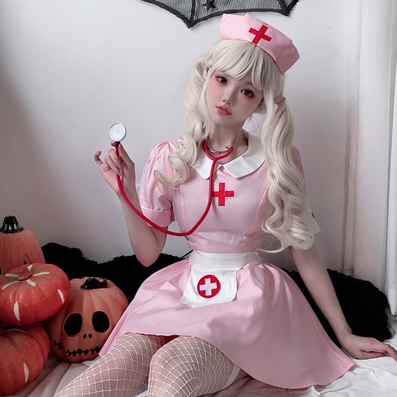 【ハロウィン】大人用コスプレ・ナース服・ピンク・日本風・セクシー・ドクターナースワンピース
