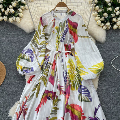 【ワンピース】前開き バルーンスリーブ タック入り フレア 長袖 ワンピース 【SHシリーズ】