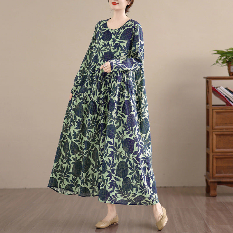 期間限定🍂60%OFF【ワンピース】花柄ワンピース レディース 春秋新作 コットン 長袖 ロング丈 フレア 大きいサイズ【SHシリーズ】