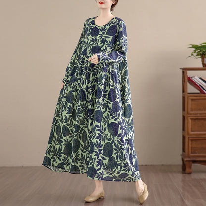 期間限定🍂60%OFF【ワンピース】花柄ワンピース レディース 春秋新作 コットン 長袖 ロング丈 フレア 大きいサイズ【SHシリーズ】