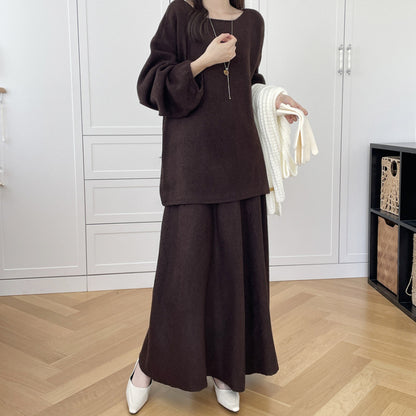 【セットアップ】春 秋 冬 ミディアム丈 セーター + ロングスカート 2点上下セット 【SNシリーズ】