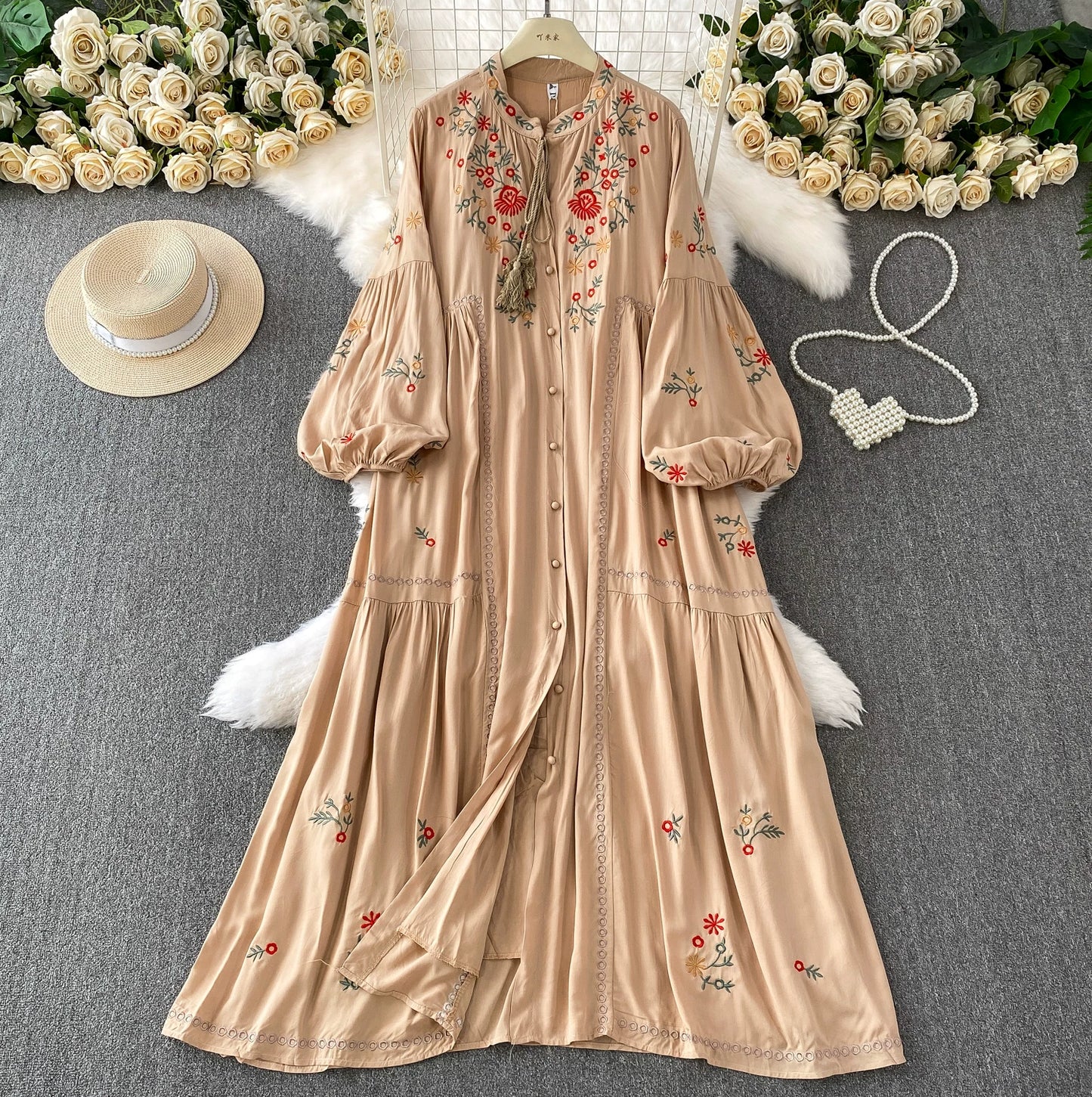 【60%OFF⭐️早い者勝ち】【ワンピース】刺繍 バルーンスリーブ エレガント 長袖 ワンピース 【SHシリーズ】