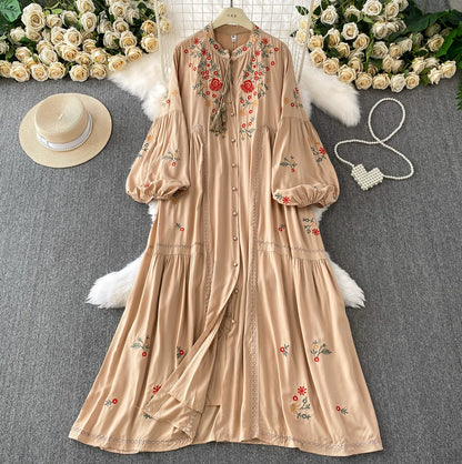 【60%OFF⭐️早い者勝ち】【ワンピース】刺繍 バルーンスリーブ エレガント 長袖 ワンピース 【SHシリーズ】