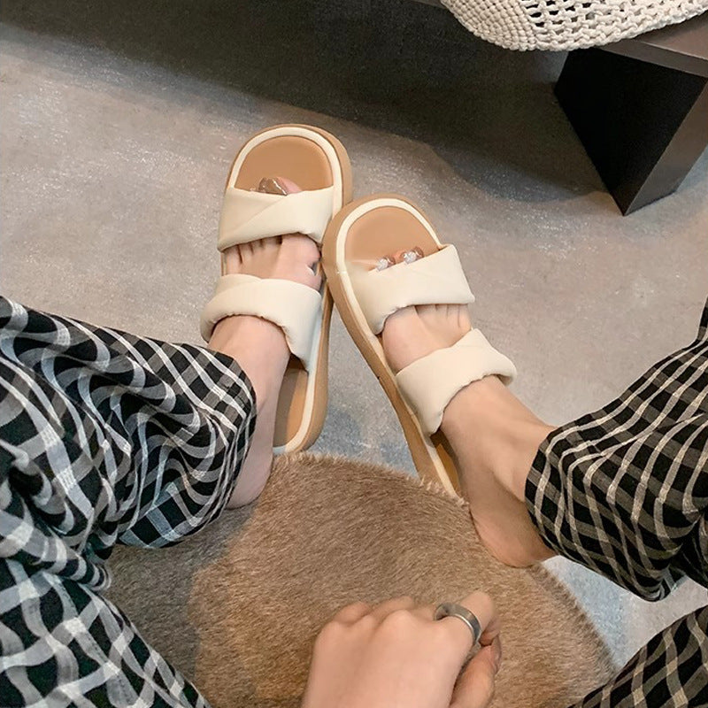 【シューズ】夏新作 ツイストワンストラップ 厚底カジュアルサンダル レディース 外履き対応