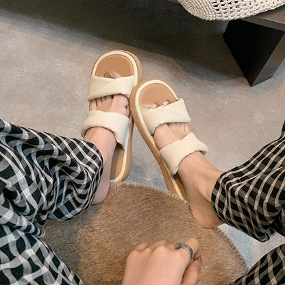 【シューズ】夏新作 ツイストワンストラップ 厚底カジュアルサンダル レディース 外履き対応