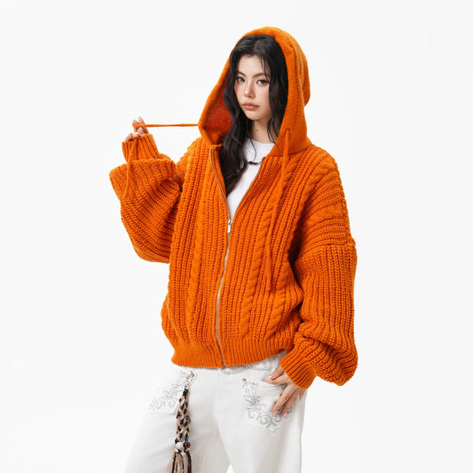 【トップス】韓国風 リラックス感 ニットカーディガン ユニセックス 秋向け フード付き プルオーバー【FCシリーズ】