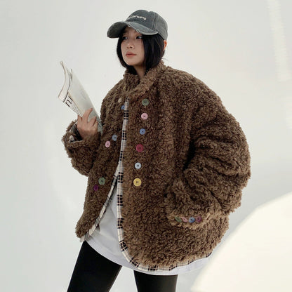 【アウター】春 秋 冬 アメリカンスタイル レトロ ラムウール  ボタン ダウンコート【FCシリーズ】